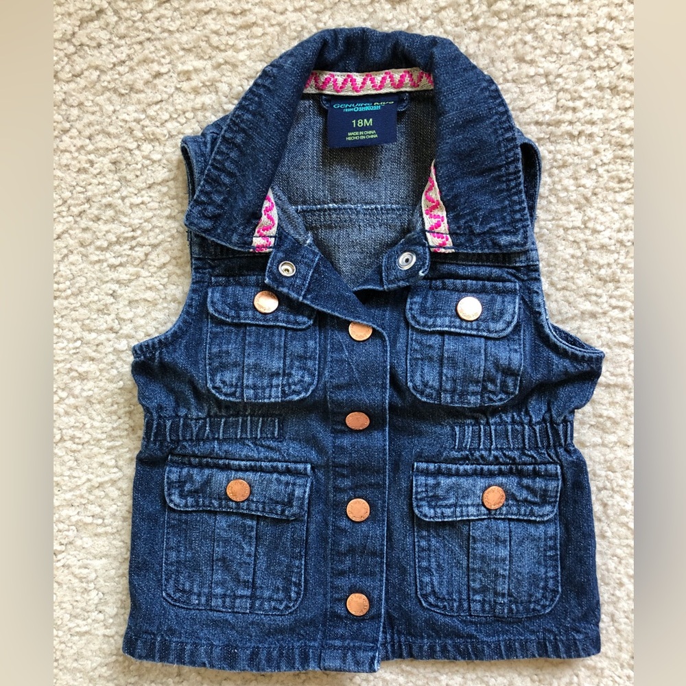 Pre-Owned Genuine Kids From OshKosh Baby Girl Denim Vest (Size: 18 Months)